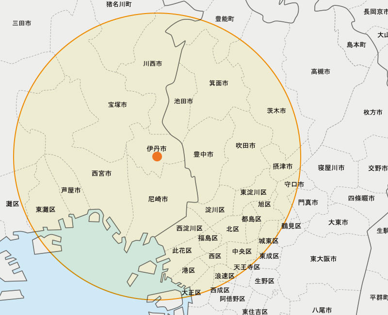 生野愛和透析クリニックの訪問エリア